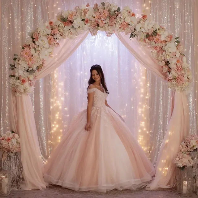 Quinceañera Photo Spots with a Glam Arch Backdrop Stand - Photo Booth and Photography Backdrops | Laravel