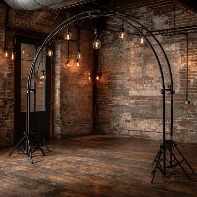 Industrial Studio Vibes with a Steel Arch Backdrop Stand - Photo Booth and Photography Backdrops | Laravel