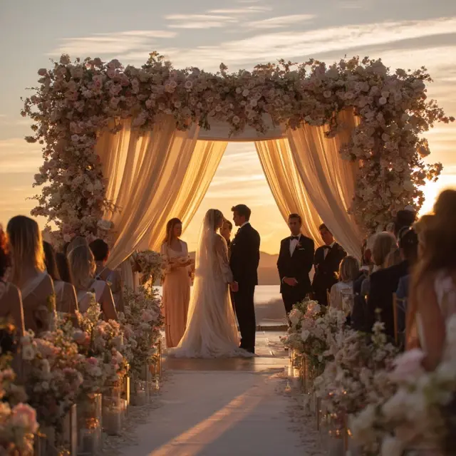 Sunset Ceremonies Highlighted by an Arch Backdrop Stand - Outdoor Arch Backdrop Stands | Laravel