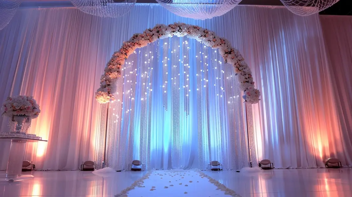 Arch Backdrop Stand Ideas with Crystal Bead Curtains - Luxury and Premium Arch Backdrops | Laravel